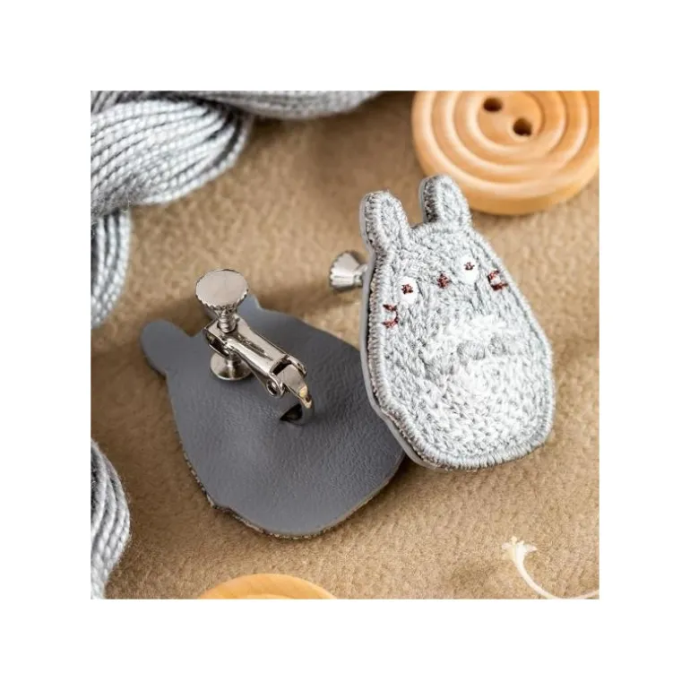 Bijou Boucle d’oreilles à Clips Broderie Totoro gris - Mon Voisin Tot