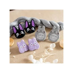 Bijou Boucle d’oreilles à Clips Broderie Totoro gris - Mon Voisin Tot